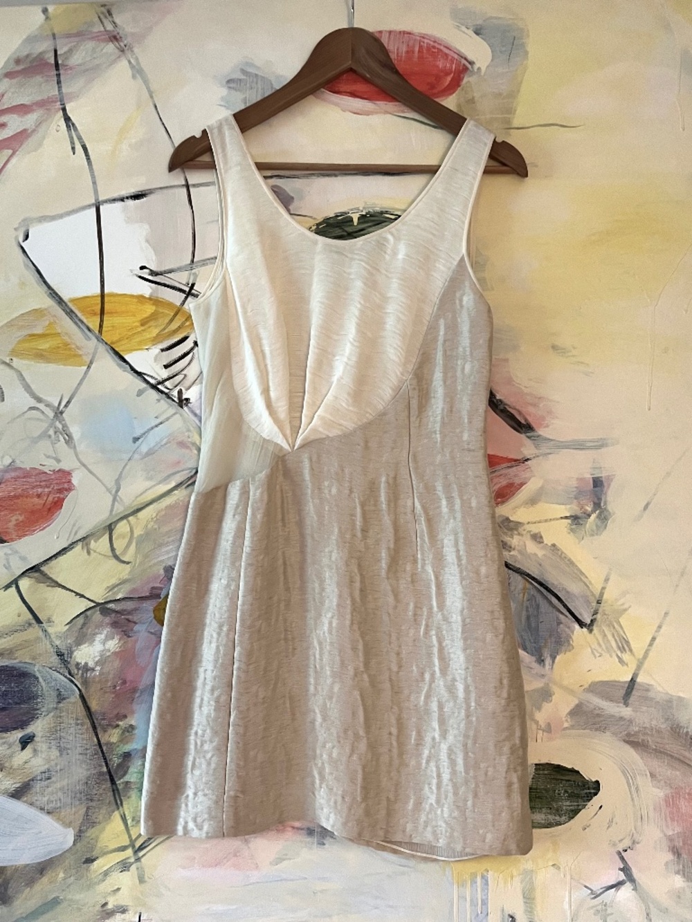 Elegant Ivory Silk Linen Cotton Blend Midi Dress